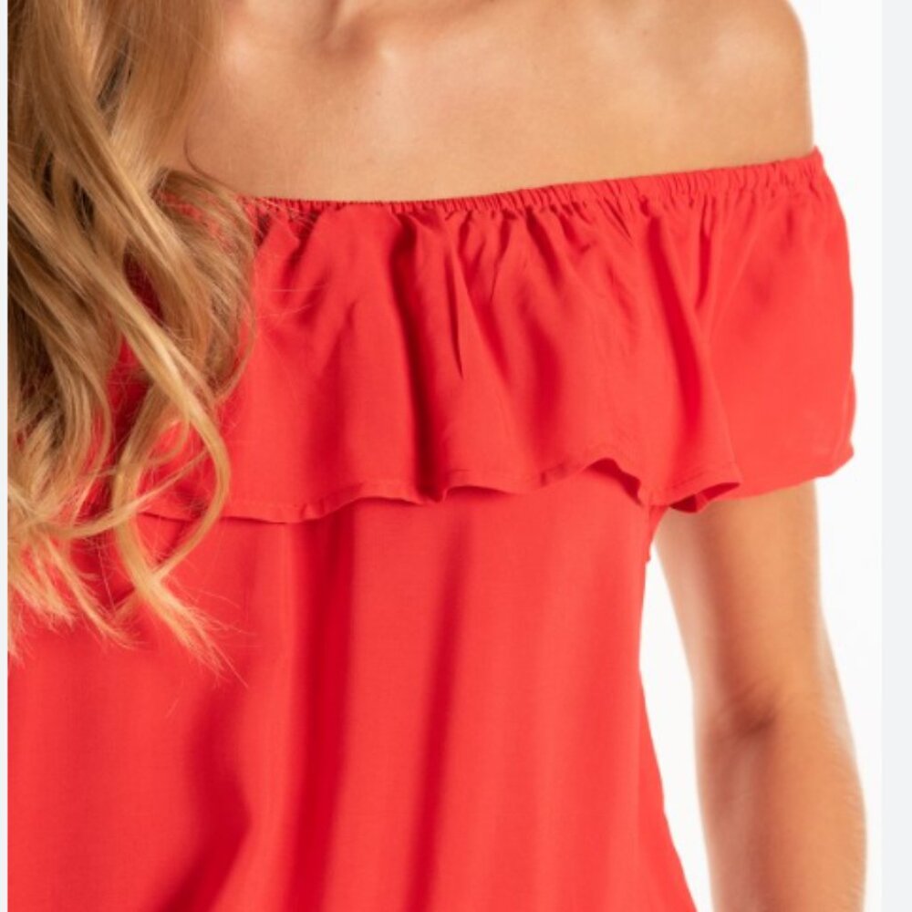 Red Off Shoulder Ruffle Blouse XL